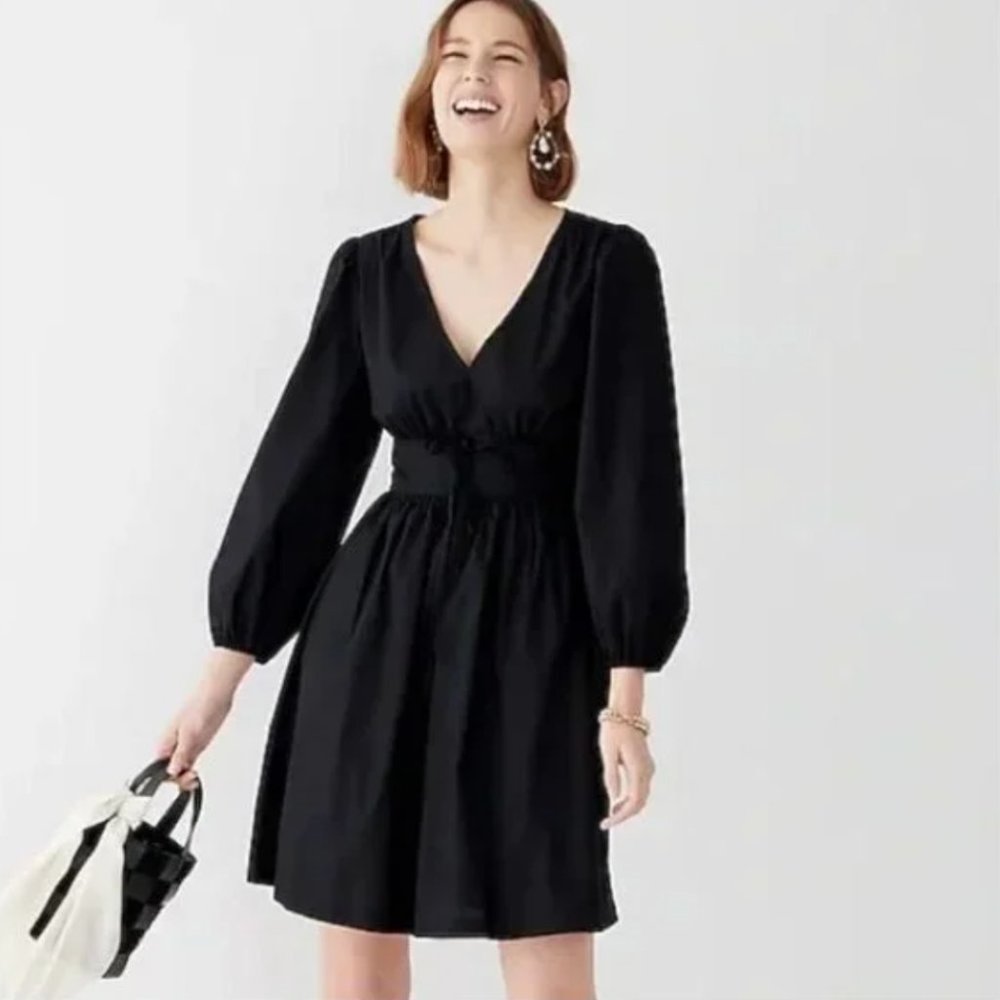 NWT J. Crew | V-neck cotton poplin mini dress in black